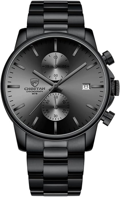 GOLDEN HOUR Fashion Business Mens Watches with Stainless Steel Waterproof Chronograph Quartz Watch for Men, Auto Date