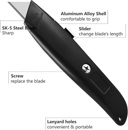 DIYSELF 2Pack Utility Knife Box Cutter Retractable Blade Heavy Duty(Black)