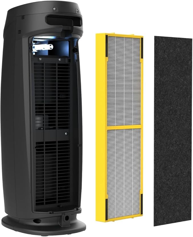 GermGuardian HEPA Air Purifier for Home, Large Rooms Up To 743 Sq. Ft. with HEPA PURE Air Filter, Air Quality Monitor & UV-C Light, AC4880B, 22" Tower, Black