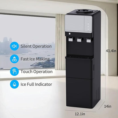 IKT Hot and Cold Water Cooler Dispenser with Ice Maker for 5 Gallon Bottle 27 lbs Daily Capacity Night Light Child Safety Lock Black