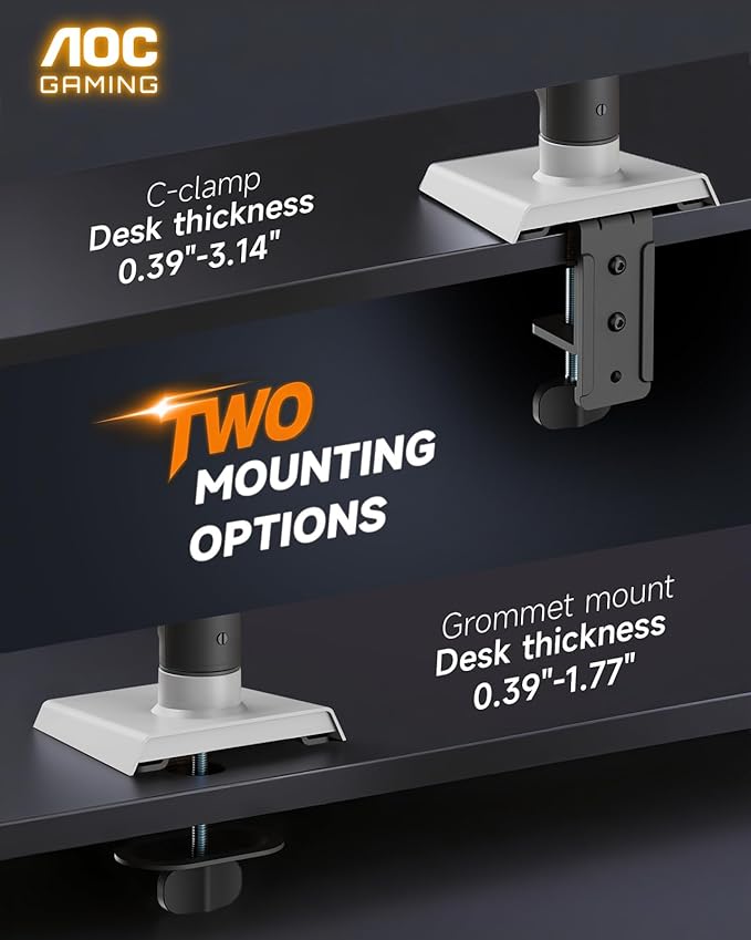 AOC AM102 Single Monitor Stand, Adjustable Monitor Arm Mount for 17–32 Inch Screens, Holds 4.4–19.8 lbs, Cable Management, Sturdy VESA 75x75/100x100 Mount with C-Clamp and Grommet Base