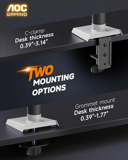 AOC AM102 Single Monitor Stand, Adjustable Monitor Arm Mount for 17–32 Inch Screens, Holds 4.4–19.8 lbs, Cable Management, Sturdy VESA 75x75/100x100 Mount with C-Clamp and Grommet Base