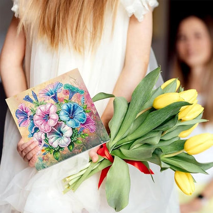 6pcs DIY Bouquet Diamond Art Painting Greeting Cards Kit, Rhinestone Art Holiday Birthday Card Set with Envelopes, DIY Festival Craft for Girlfriend, Christmas Valentine Gift Making Supplies