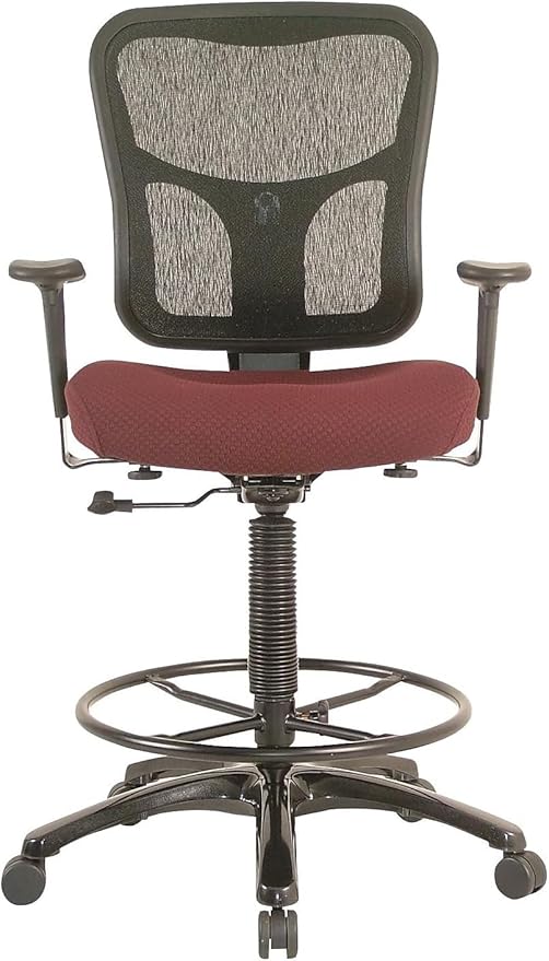 Tempur-Pedic TP8200C Fabric Drafting Stool with Backrest and Footrest with Lumbar Support, with Tempur Material, Cooling Gel Layer, Burgundy