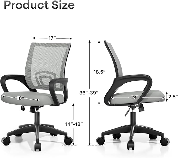 Athena Collection Office Chair - 330Lbs, 2 Packs Breathable Mesh Desk Chair Thickness Cushion with Lumbar Support & Armrest, Rolling Swivel Adjustable Tilt Lock for Home Office/Gaming, Bedroom Study