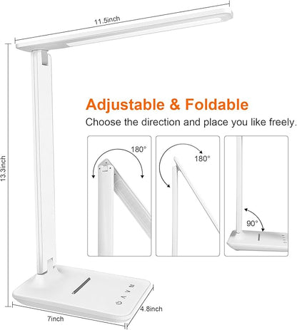 karidi LED Desk Lamp Dimmable Table Lamp with USB Charging Port, 5 Lighting Modes, Sensitive Control, Foldable Portable Desk Light for Home Office Bedroom Reading (White, Standard Size - 13.3 inch)