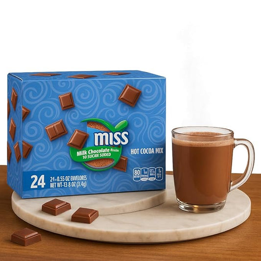Hot Cocoa Mix Packets, No Sugar Added – 24 Count (0.55 oz Each), Creamy Milk Chocolate Flavor, Sugar Free Instant Hot Chocolate, Low Calorie Drink Mix for Home, Office & Holidays