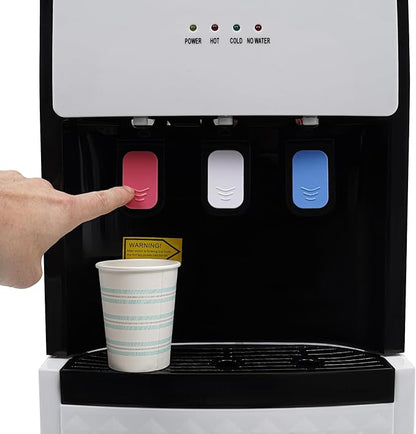 Floor Standing Water Cooler, Hot & Cold Standing Water Dispenser, Bottom Loading Water Cooler Dispenser w/ 3 Temperature Settings of Hot, Cold, Room Water for Home, Office (220V, White)