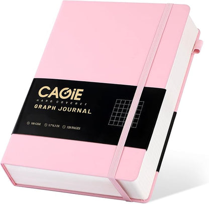 CAGIE Graph Paper Notebook 320 Pages 100 GSM Graphing Grid Journal B5 Hardcover Leather Quad Ruled Notebooks for Engineering, Math, Work, Pink