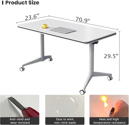Folding Conference Table,Conference Room Tables with Flip-Top Design,Large Mobile Training Table,Rolling Seminar Meeting Table with Caster,Modular Seminar Tables for Office Meeting (6pack,70.9in)