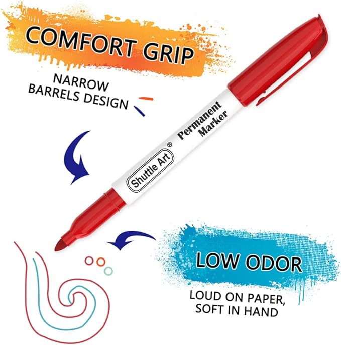 Shuttle Art 60 Colors Permanent Markers, Fine Point, Assorted Colors, Works on Plastic,Wood,Stone,Metal and Glass for Doodling, Coloring, Marking