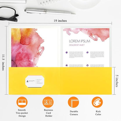 50Pcs Yollow with Pockets-2 Pocket Folders for Documents,Cute Paper Folders for Filing Cabinet,School,Office,Resume Portfolio