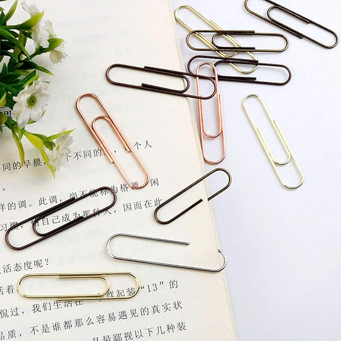 Rurili 50 Pieces 50 mm Metal Paper Clips for Office School and Personal Use (Bronze)