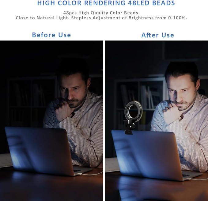 Video Conference Lighting Kit， Clip on Light Reading Lights， Ring Light, 360 ° Flexible Gooseneck Bed Night Light ，Computer Laptop Video Conferencing