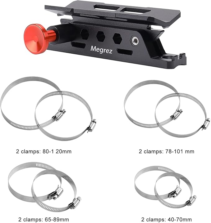 MEGREZ Adjustable Fire Extinguisher Mount Holder, Aluminum Quick Release Fire Extinguisher Holder with 8 Clamps, Compatible with Jeep Wrangler UTV Polaris RZR, Black