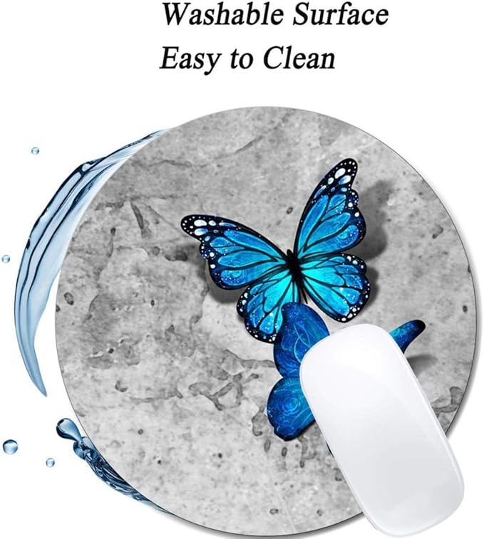Blue Monarch Butterflies Gray Stone Watercolor Mouse Pad Round Non-Slip Rubber Mousepad Laptop Office Computer Decor Cute Desk Accessories Customized Design Mouse Pad