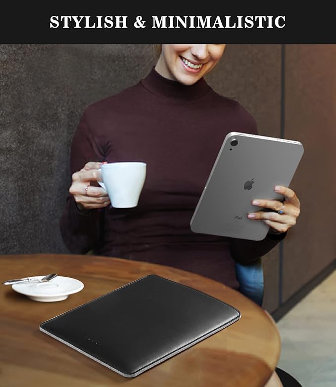 MoKo 9-11 Inch Tablet Sleeve, PU Leather Briefcase Slim Stylish Case Fits New 11-inch iPad Pro M4/iPad Air M2 2024, Air 5/4th 10.9, 10th Gen 10.9, 9/8. Gen 10.2, Tab S8/S9 11, Black