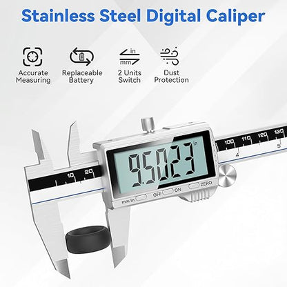 Housolution Digital Caliper, 8Inch Caliper Measuring Tool with Large LCD Screen, Inch/MM Switch, 4 Measuring Ways, Stainless Steel Micrometer Vernier Caliper with Splashproof Screen for Woodworkers
