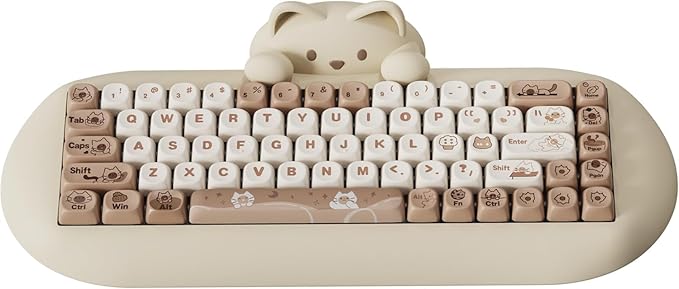 YUNZII C68 Wireless Mechanical Keyboard,65% Layout,Hot Swap,Triple Mode BT5.0/2.4G/Wired, RGB Backlit NKRO,Cute Cat Silicone Ergonomic Design for Win/Mac (Brown, Milk Switch)