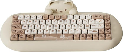 YUNZII C68 Wireless Mechanical Keyboard,65% Layout,Hot Swap,Triple Mode BT5.0/2.4G/Wired, RGB Backlit NKRO,Cute Cat Silicone Ergonomic Design for Win/Mac (Brown, Milk Switch)
