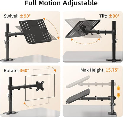 suptek Laptop Notebook Desk Mount Stand, Adjustable Single Monitor Laptop Arm Mount with Ventilated Tray,up to 17 inch,Holds up to 22 lbs