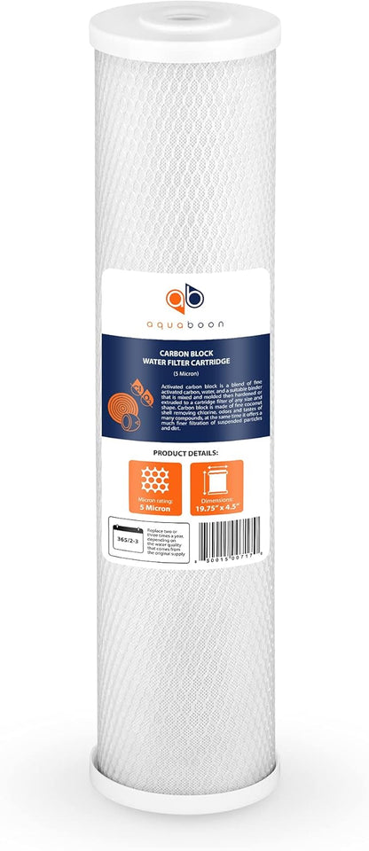 Aquaboon Carbon Water Filter Replacement - 5 Micron Water Filter 20 x 4.5 inch - Whole House CTO Carbon Block Water Cartridge Compatible with FC25B, EPM-20BB, CB-BB-20, 155783-43, 4 Pack