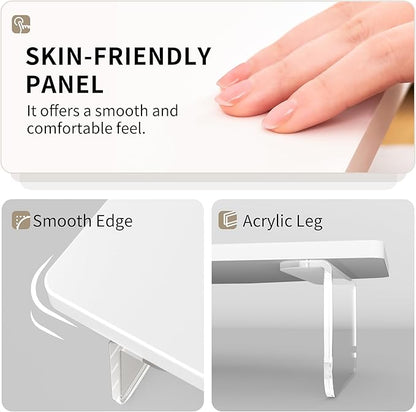 LED Dual Monitor Stand Riser for 2 Monitors, Office Desktop Wooden Stand Adjustable Length and Angle 3 Shelf, Extra Long Multifunctional Stand up to 44.4" for Computer, Laptop, TV, White