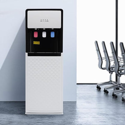 Floor Standing Water Cooler, Hot & Cold Standing Water Dispenser, Bottom Loading Water Cooler Dispenser w/ 3 Temperature Settings of Hot, Cold, Room Water for Home, Office (220V, White)