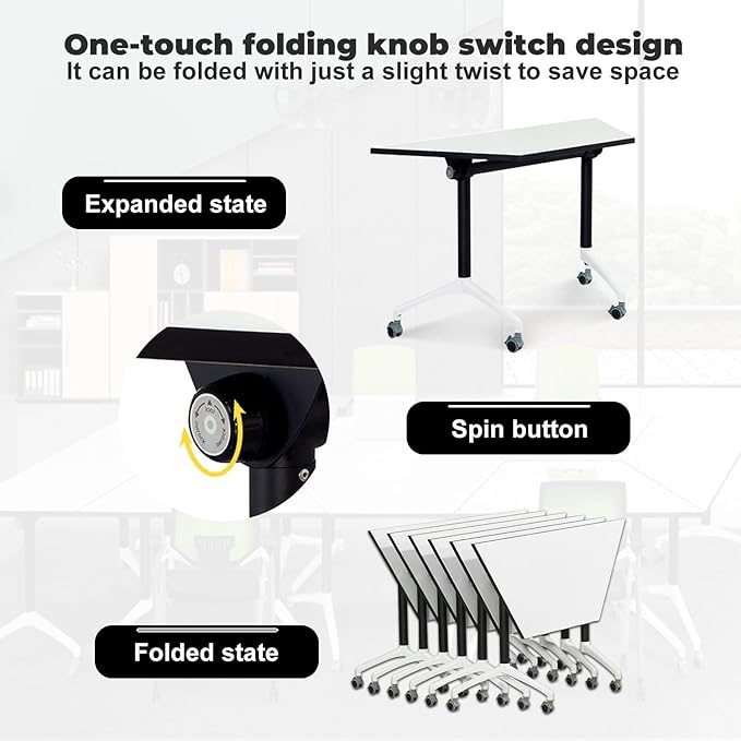 Conference Room Tables,47.2" Modern Office FoldingTraining Conference Table,Flip Top Mobile Seminar Table with Lockable Wheels,Mobile Foldable Meeting Table for Classroom Office (Trapezoid, 4 Pack)