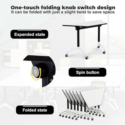Conference Room Tables,47.2" Modern Office FoldingTraining Conference Table,Flip Top Mobile Seminar Table with Lockable Wheels,Mobile Foldable Meeting Table for Classroom Office (Trapezoid, 4 Pack)