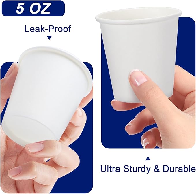 100 Count 5 oz Bathroom Cups, 5 oz Disposable Paper Cups, Small Mouthwash Cup, 5 Ounce Mini White Espresso Cups for Party, Travel, Picnic