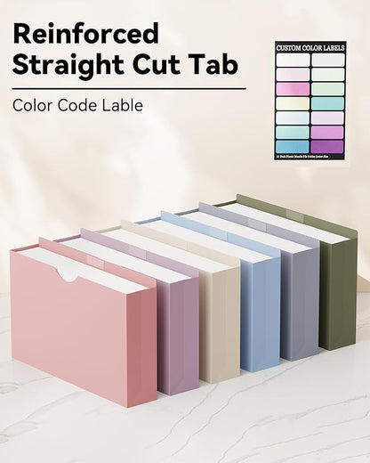 ANSOOK Plastic File Jackets,3" Legal Size Manilla Folder,12 Pack Expansion Project File Folders,Heavy Duty Accordion Pocket for Cabinet,Straight Cut Tab,Morandi Color Manila Job Folder for Home Office