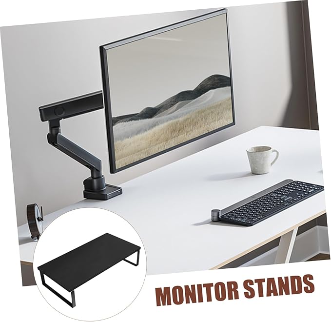 Computer Desk Stand Monitor Riser Compact Black Computer Riser for Office Home Table with Smooth Surface and Stable Elevated Design