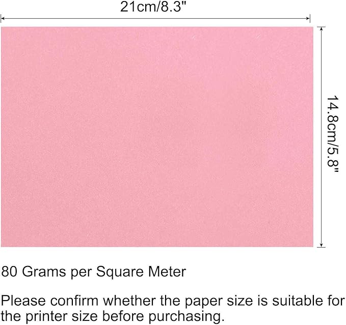 MECCANIXITY 50 Sheets Colored Copy Paper 8.3 x 5.8 Inch Printer Paper 80gsm Light Pink for Office Printing, Document Copying, Invitations, Forms, Art Projects