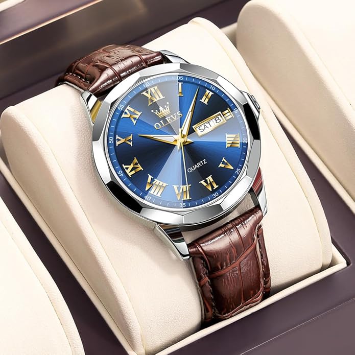 OLEVS Mens Watches Mens Leather Watch Ultra Thin Watches for Men Minimalist Watch with Leather Band Quartz Analog Dress Casual Simple Lightweight relojes para Hombres