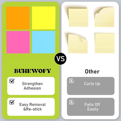 Sticky Notes 3x3 inch, 480 Sheets Colorful Sticky Notes Bulk with 200 Emotional Stickers，2 Pens, Cute Note Taking Self-Adhesive Notes Office，Teacher Supplies, Back to School Essentials