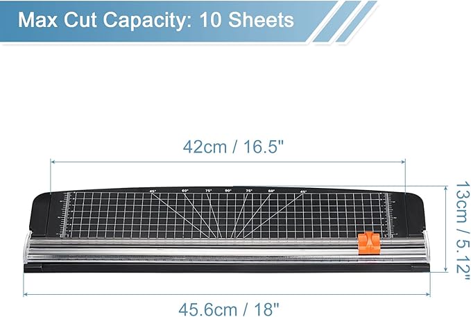 PATIKIL Paper Cutter A3 Stack Portable Paper Trimmer, 18" Length, 10-Sheet Capacity, Transparent Guide Ruler, Photo Vinyl Paper Cardstock Slicer Cutter for Office, Home