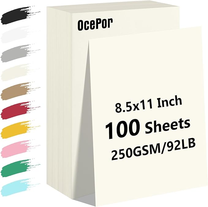 OcePor Cream Cardstock Paper 8.5x11 – 100 Sheets, 92lb/250gsm Thick Card Stock for Printing, Crafts & Invitations