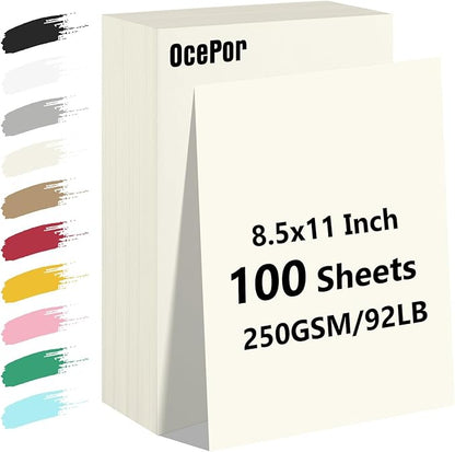 OcePor Cream Cardstock Paper 8.5x11 – 100 Sheets, 92lb/250gsm Thick Card Stock for Printing, Crafts & Invitations
