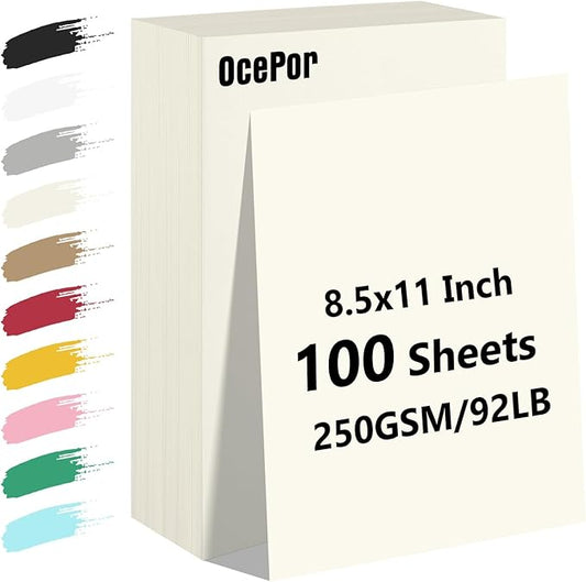 OcePor Cream Cardstock Paper 8.5x11 – 100 Sheets, 92lb/250gsm Thick Card Stock for Printing, Crafts & Invitations