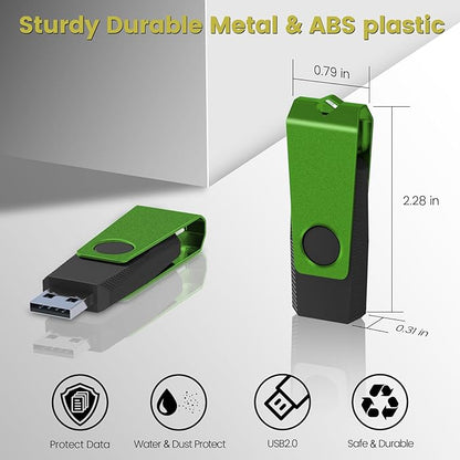 256MB USB Flash Drive 20 Pack AGECASH USB 2.0 Thumb Flash Drives Bulk Green Swivel 256MB USB Memory Stick Zip Jump Drive Multipack Pendrive with Labels & Lanyards