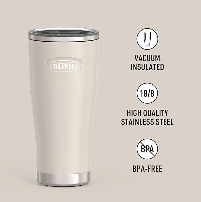 THERMOS ICON SERIES, Stainless Steel Cold Tumbler with Slide Lock, 24 Ounce, Sandstone
