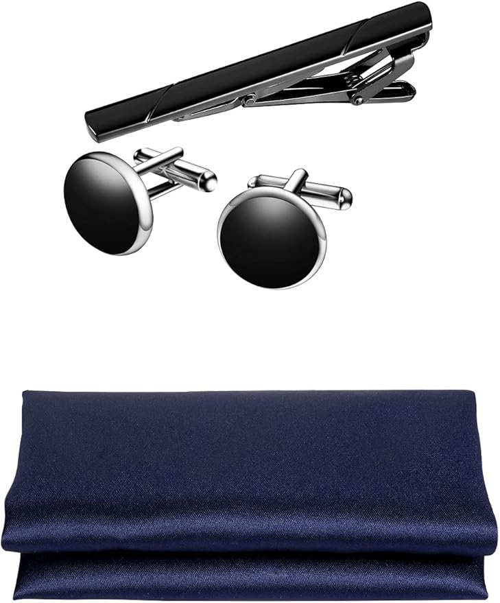 TIE G 5pcs Tie Set in WHITE OR BLACK GIFT BOX: Solid Color Necktie, Satin Bow Tie, Pocket Square, Lapel, Cuff Links