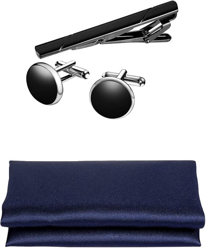 TIE G 5pcs Tie Set in WHITE OR BLACK GIFT BOX: Solid Color Necktie, Satin Bow Tie, Pocket Square, Lapel, Cuff Links