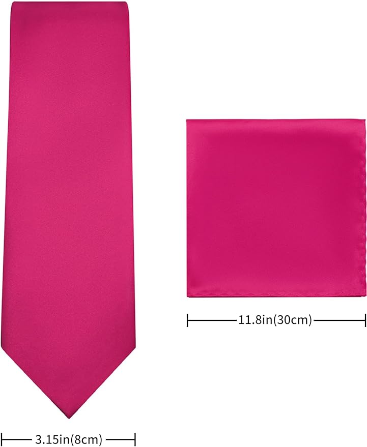 PenSee Men's Tie Set Solid Pure Color 3.15" (8CM) Classic Formal Plain Necktie and Pocket Square Set For Men