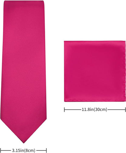 PenSee Men's Tie Set Solid Pure Color 3.15" (8CM) Classic Formal Plain Necktie and Pocket Square Set For Men