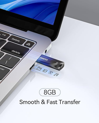 8GB USB Flash Drive, 5 Pack Waterproof Metal USB Memory Stick Slim USB 2.0 Flash Drive, Portable Thumb Drive Pen Drive with Keychain Hole, Stylish Jump Drive for Computer/Car/Smart TV (Black)