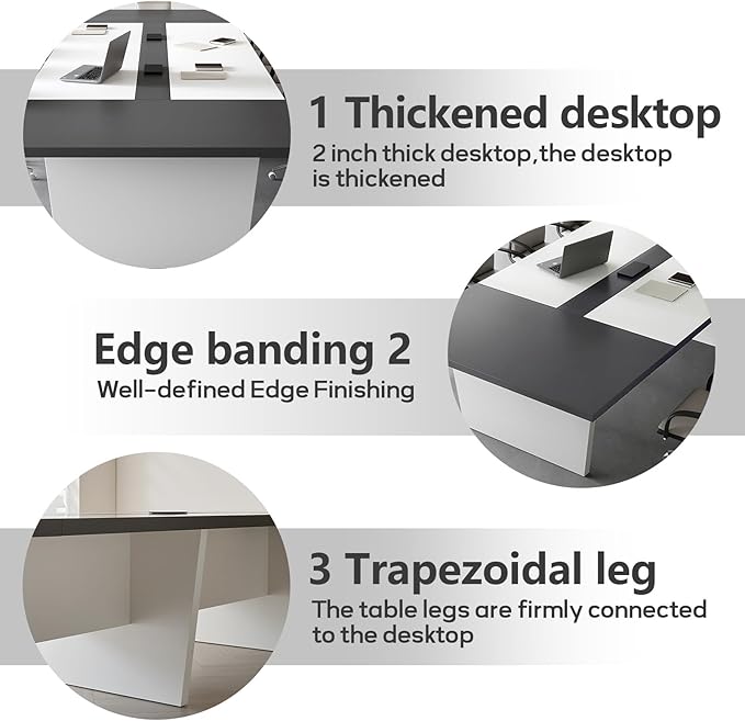 10FT Conference Table, Large Rectangular Seminar Meeting Table, Modern Conference Room Table with Cable Management & 2" Thickened DeskTop for Office Meeting (White + Grey, 118"L * 51"W * 30"H)