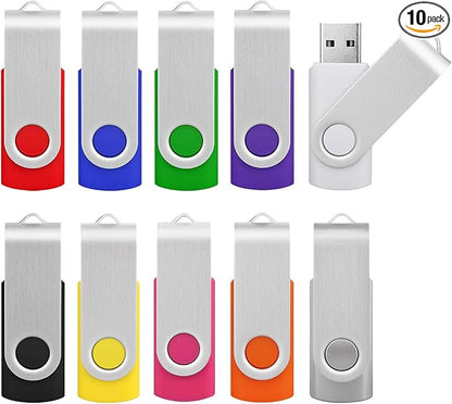 KOOTION 2GB Flash Drive 2gb USB Flash Drive 10 Pack Thumb Drive Memory Stick Swivel Jump Drive Keychain Design, Mixcolored