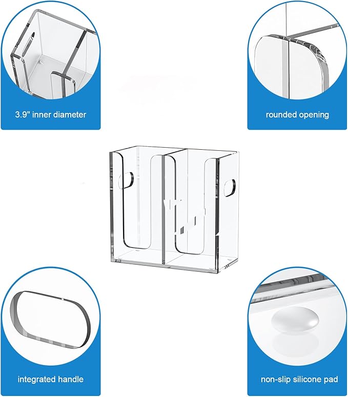 WINFFOR Disposable Cup Organizer Dispenser - 2 Compartments Clear Acrylic Cup and Lid Holder with Handles Plastic Cup Dispenser Countertop Paper Cup Holder for Coffee Bar House Party Essentials